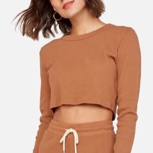 MATE the Label Organic Cotton Thermal Waffle Knit Crop Long Sleeve Tan